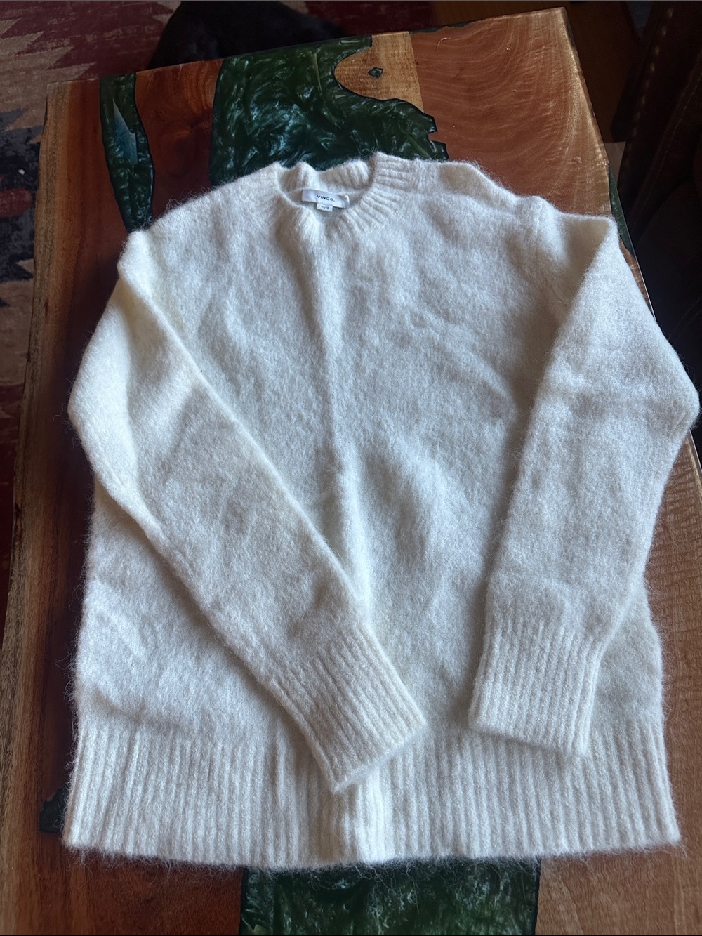 Vince Cream Fuzzy Crewneck Sweater